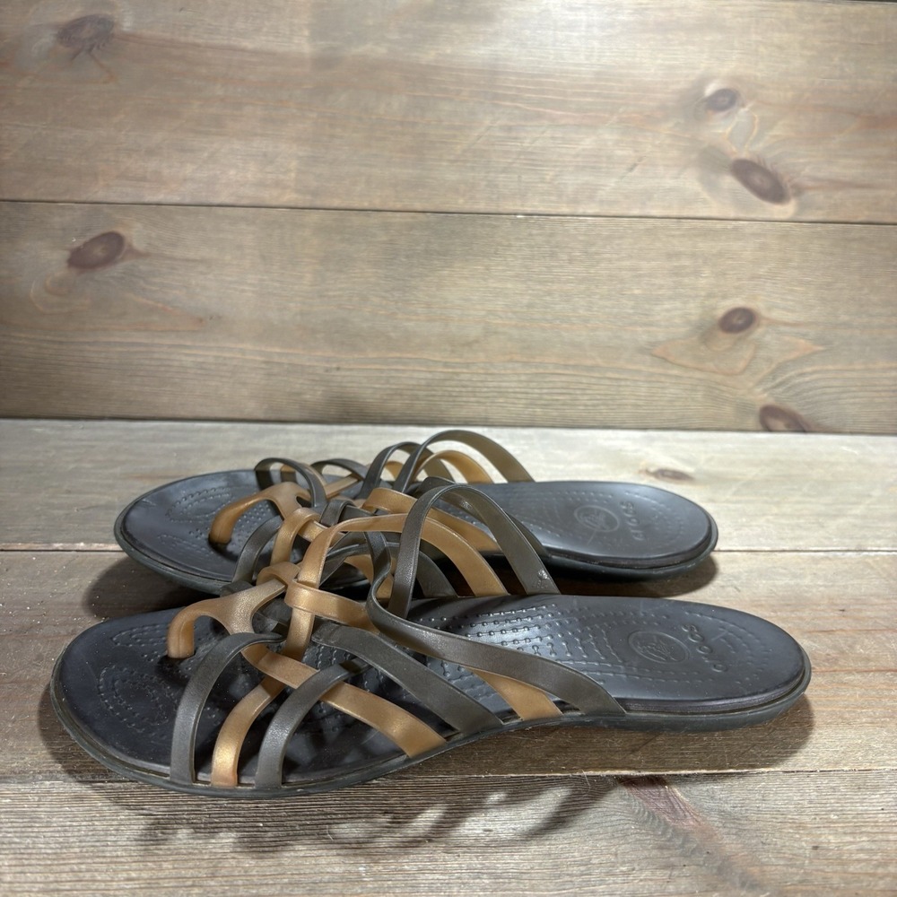 crocs huarache womens size 8 shoes brown strappy slip on flat comfort sandals